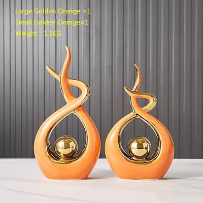 Curata Home Orange Enamel Ceramic Abstract Flame Sculpture Small: 10.6" x 6.7", Tall: 12.2" x 6.2"
