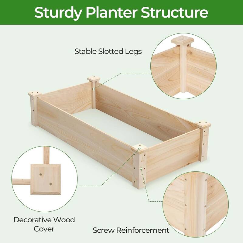 Wooden Raised Garden Bed Rectangular Planter Box Elevated Planting Bed