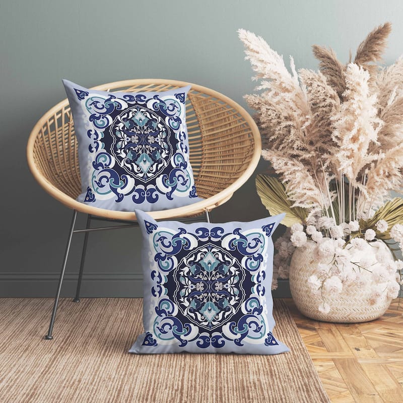 Soft Square Escape Indoor/Outdoor Reversible Throw Pillow Blue and White