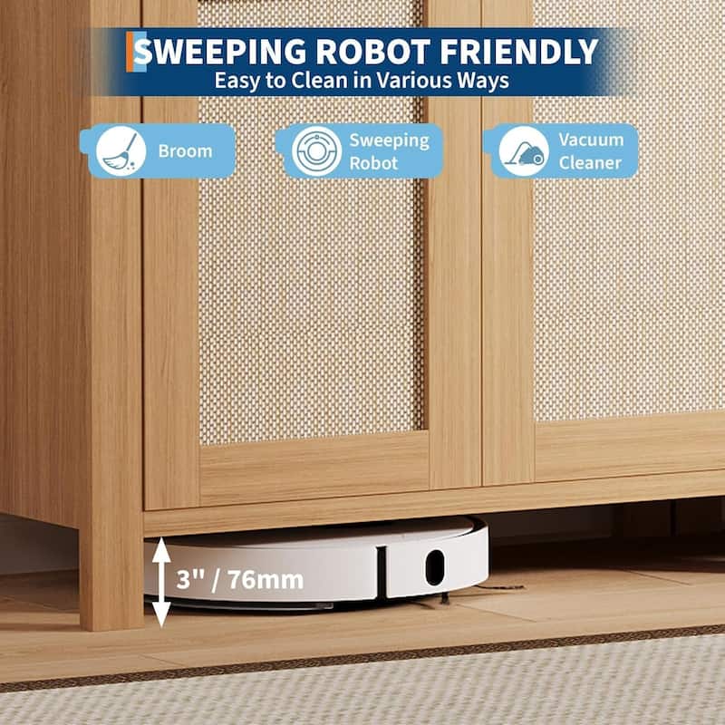 Rattan Sideboard Buffet Cabinet with Storage,Adjustable Shelves for Living Room