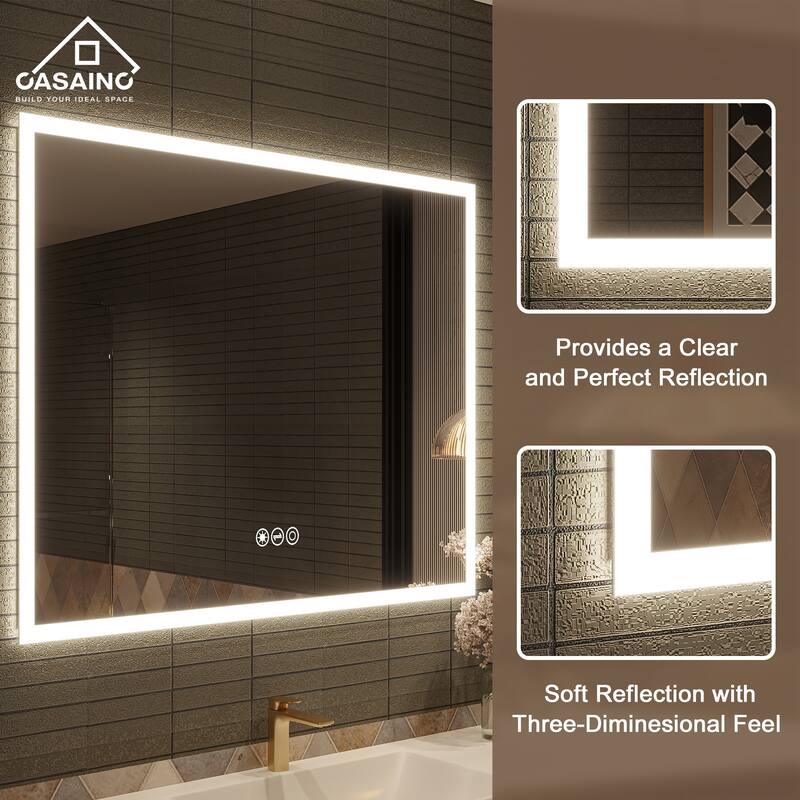 48 in. W x 36 in. H Large Rectangular Frameless LED Wall-Mounted Bathroom Vanity Mirror with Side Light-Emitting in Silver