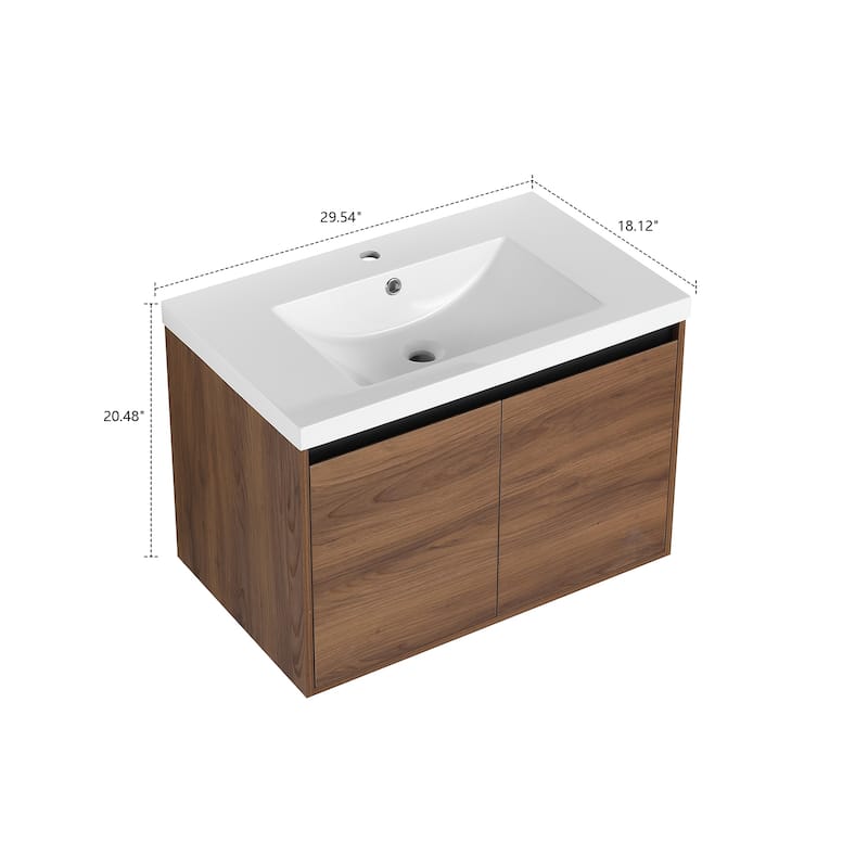 Classic Farmhouse Style Wall-Mounted Wooden Bathroom Vanity with Resin Countertop Sink