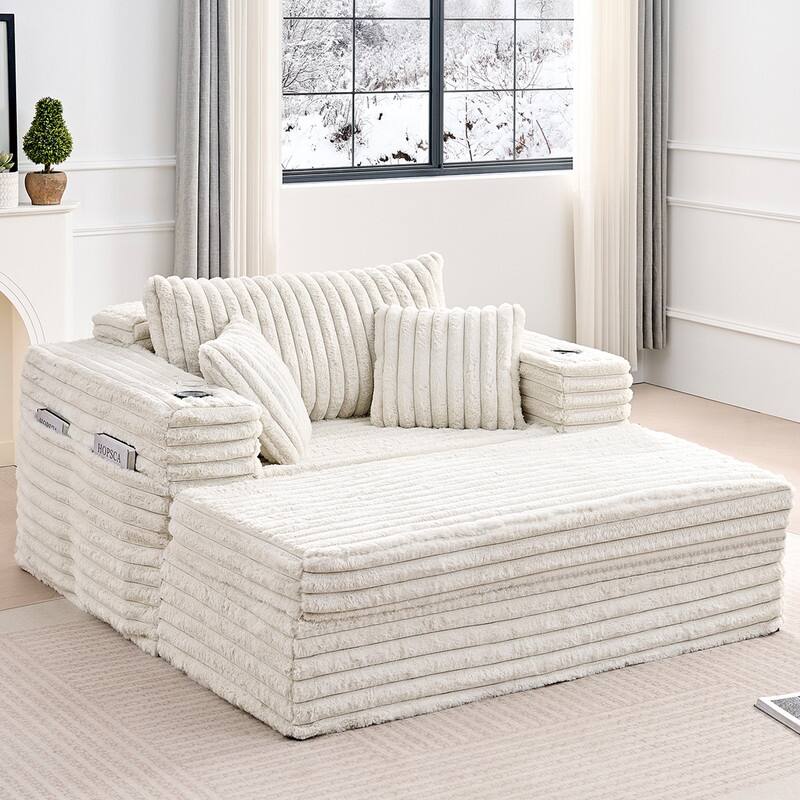 Mixoy Modern Corduroy Fabric Sofa Bed Chair,Single Sofa Chair With Cup Holders,Wide Armrests,Sleeper For Apartment - Beige - 1-Seater Sofa