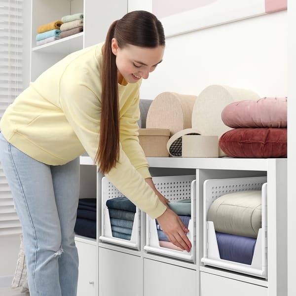 Sorbus 3 Pack Extra Large Closet Shelf Organizer - Foldable and Stackable Storage Baskets - Easy Access Open Front Design (XL)
