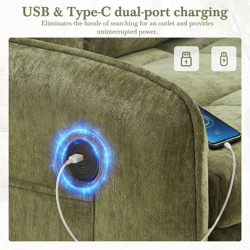 Roomfitters 3-in-1 Sleeper Chair Bed, 80'' Pull Out Lounge with USB Charging, Storage Pockets, Chenille