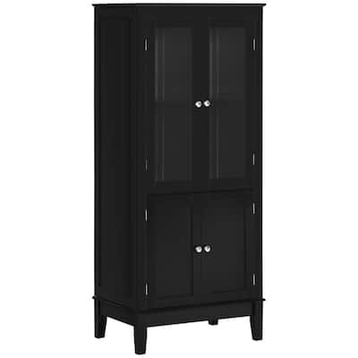 Bathroom Floor Cabinet with 2 Storage Cabinets,Tempered Glass Door,Freestanding Linen Tower with Adjustable Shelves