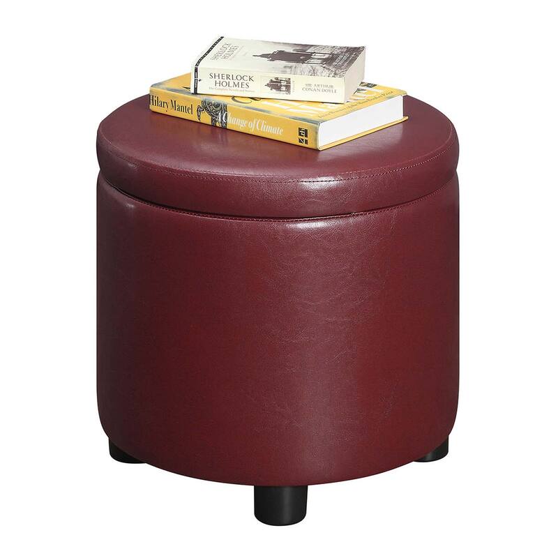Convenience Concepts Designs4Comfort Round Accent Storage Ottoman with Reversible Tray Lid