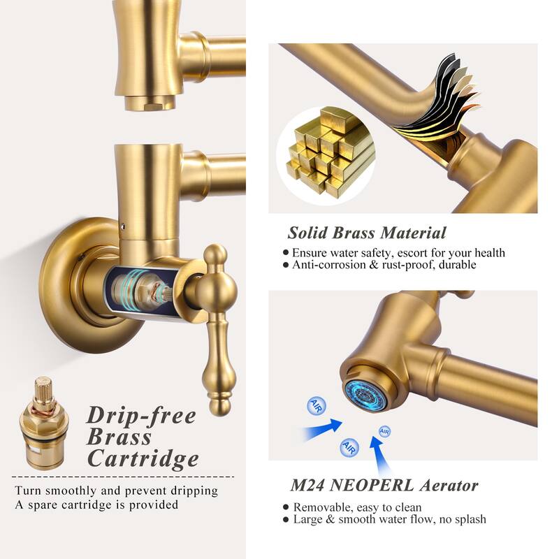 WOWOW Wall Mounted Pot Filler Faucet with Double Joint Swing Arms