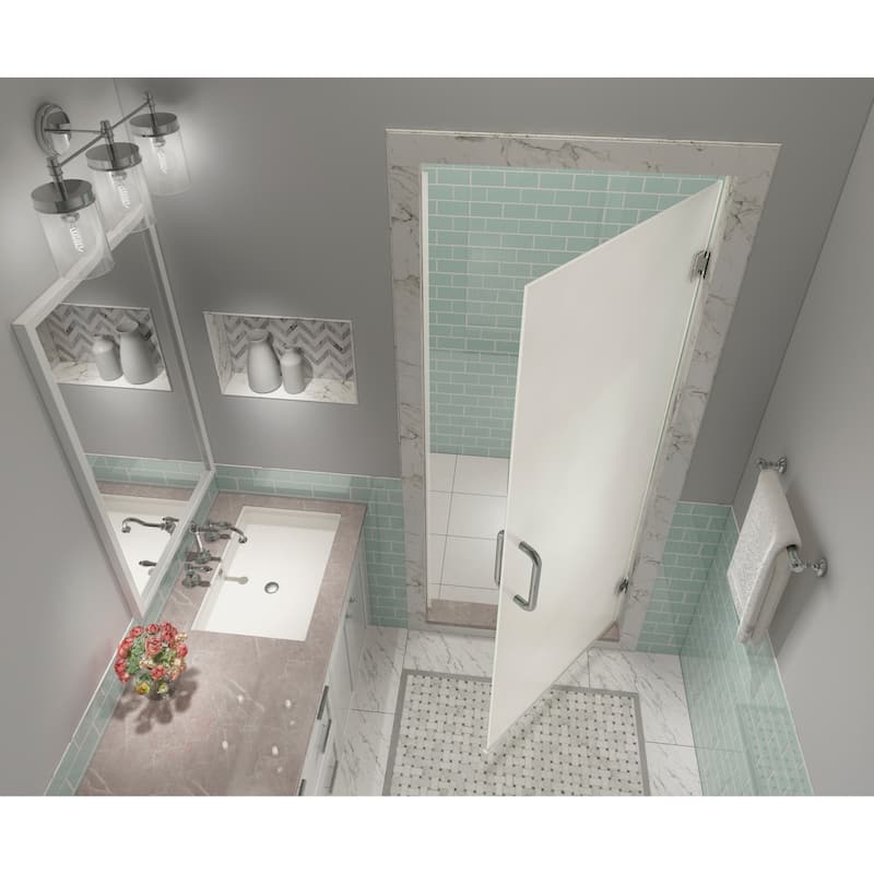 Kinkade XL 23.25 - 23.75 in x 80 in Frameless Hinged Shower Door with Ultra-Bright Frosted Glass