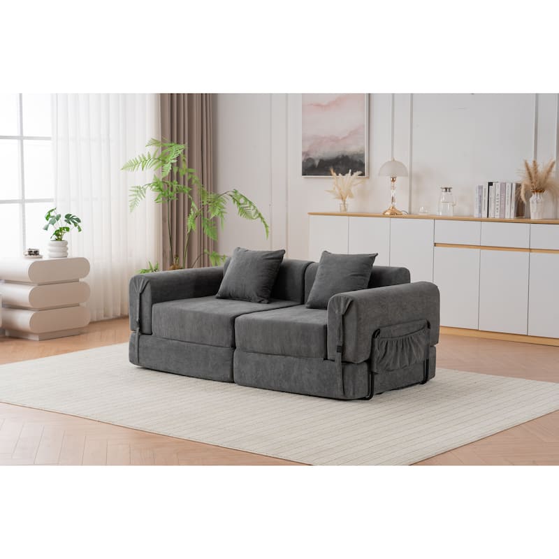 Folding Chaise Longue Sofa Fold Out Loveseat Floor Couch, Convertible Sleeper Sofa Bed Modular Leisure Sofa