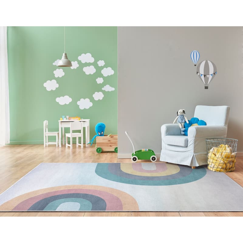 Well Woven Kids Rugs Kaleidoscope Rainbow Modern Machine Washable Area Rug