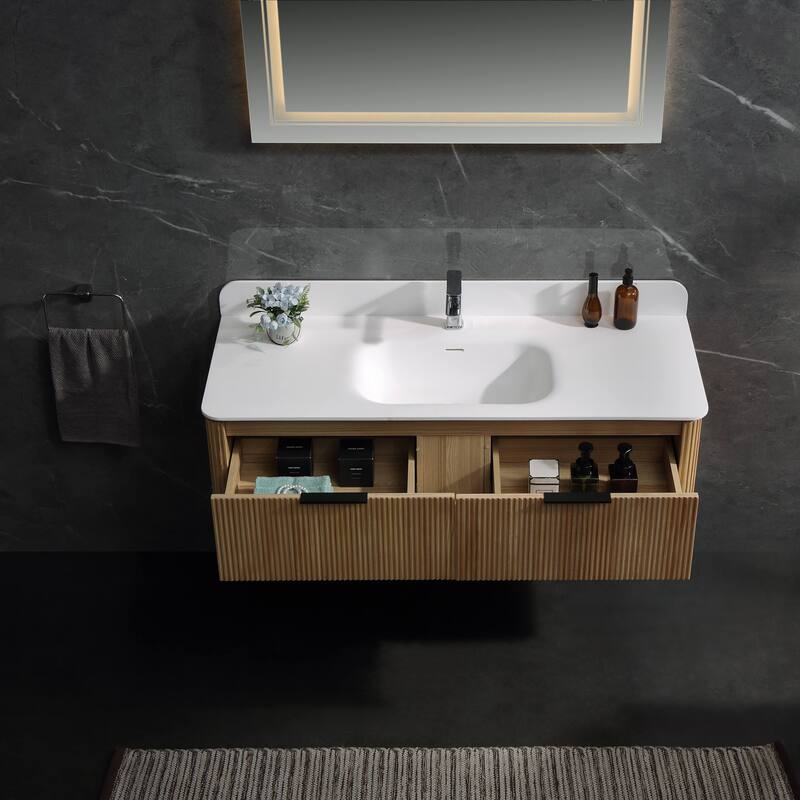 Modland 48" Wall-Mounted Bathroom Vanity with Acrylic Top Integrated Sink & Overflow