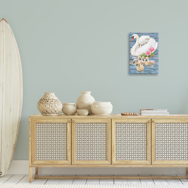 Stupell Swan Family & Lotus Flowers Canvas Wall Art Design By Rosiland Solomon