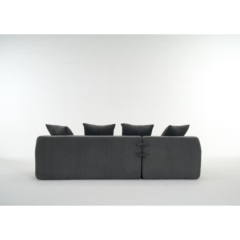 101.6" Corduroy L-Shaped Sectional Sofa with Chaise Lounge and 4 Pillows