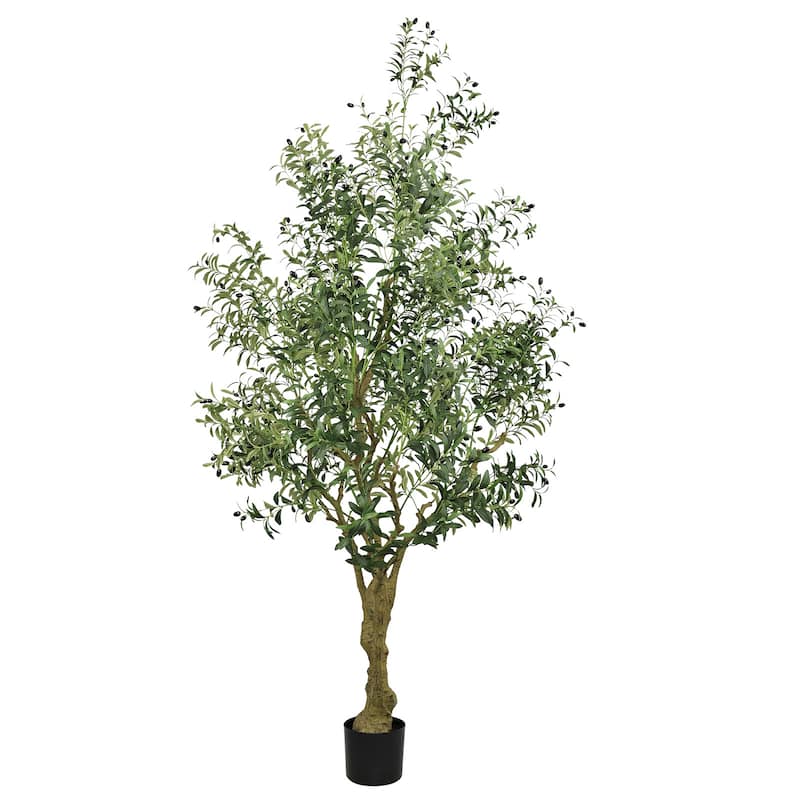8FT Tall Artificial Olive Tree - Large Faux Potted Tree with Natural Trunk and Lifelike Olive Leaves and Fruit, 1 pc/set