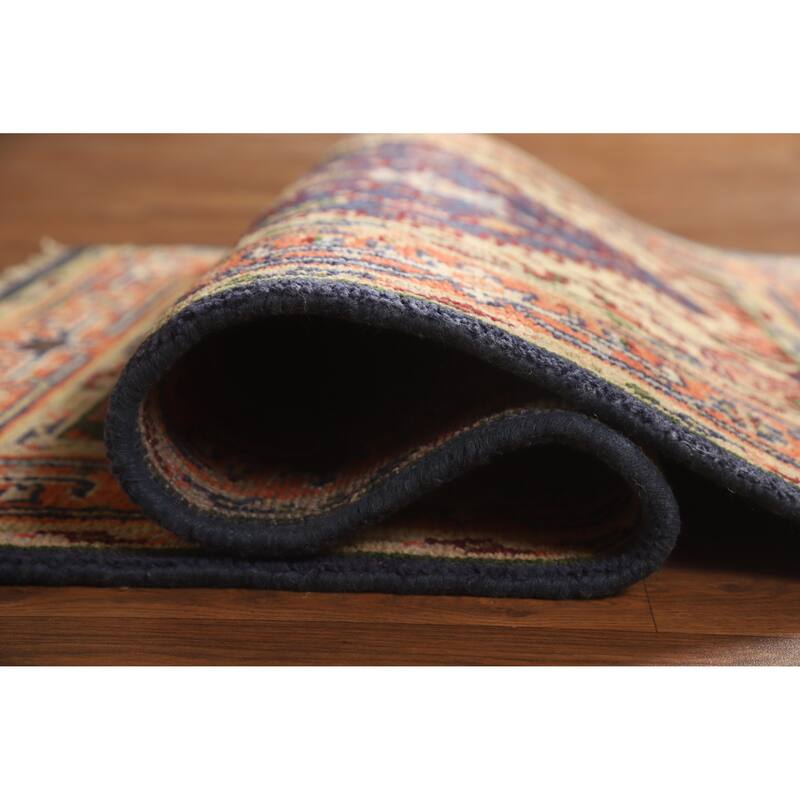 Hand Knotted Oriental 100% Wool Carpet Traditional Medallion Navy Blue & Blues Heriz (serapi) Area Rug - 5' 1'' X 3' 0''
