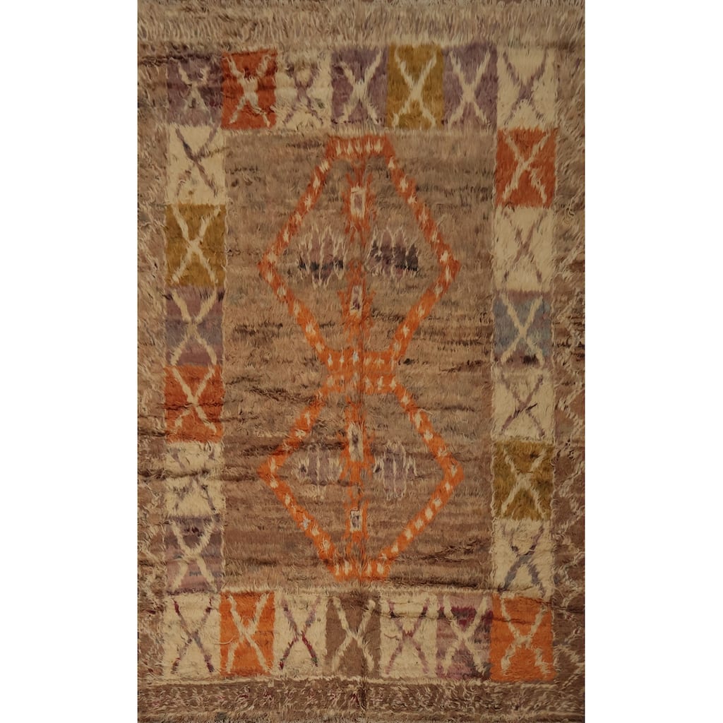 Hand Knotted Oriental 100% Wool Carpet Modern Tribal Brown Moroccan Area Rug - 9' 9'' X 6' 11''