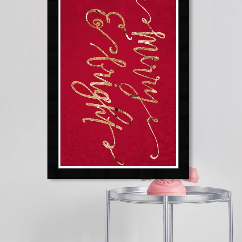 Wynwood Studio Prints Holiday and Seasonal Merry and Bright Mistletoe Red and Dark Red Glam Wall Art Canvas Print - Black