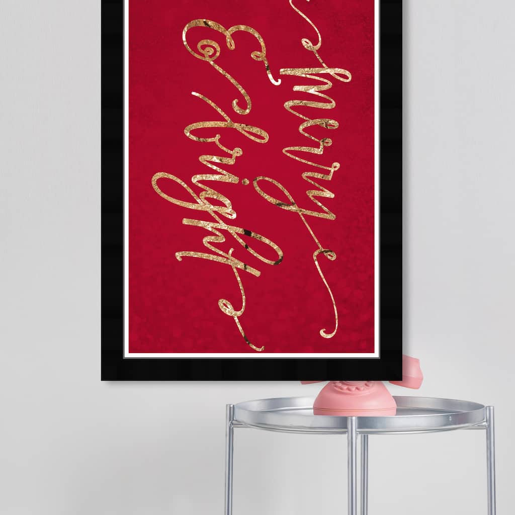 Wynwood Studio Prints Holiday and Seasonal Merry and Bright Mistletoe Red and Dark Red Glam Wall Art Canvas Print
