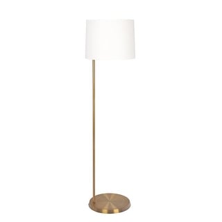 Zenith Offset Brass Base Floor Lamp with Drum-shaped Linen Shade - Gold,White