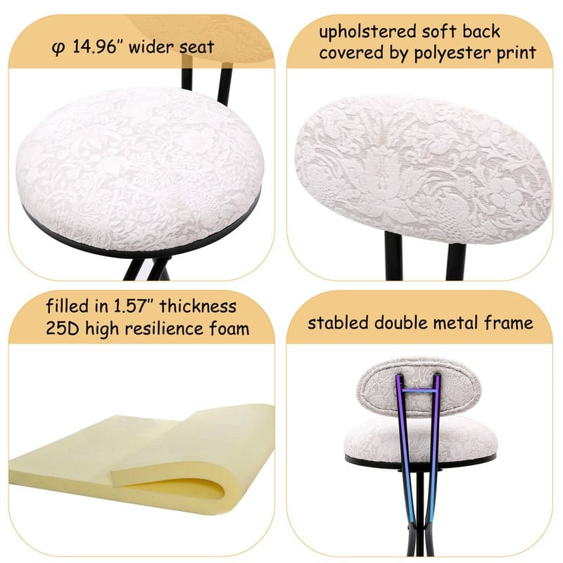 Set of 2 Round Bar Stools with Floral Print Seats - Sturdy Metal Frame for Kitchen & Dining