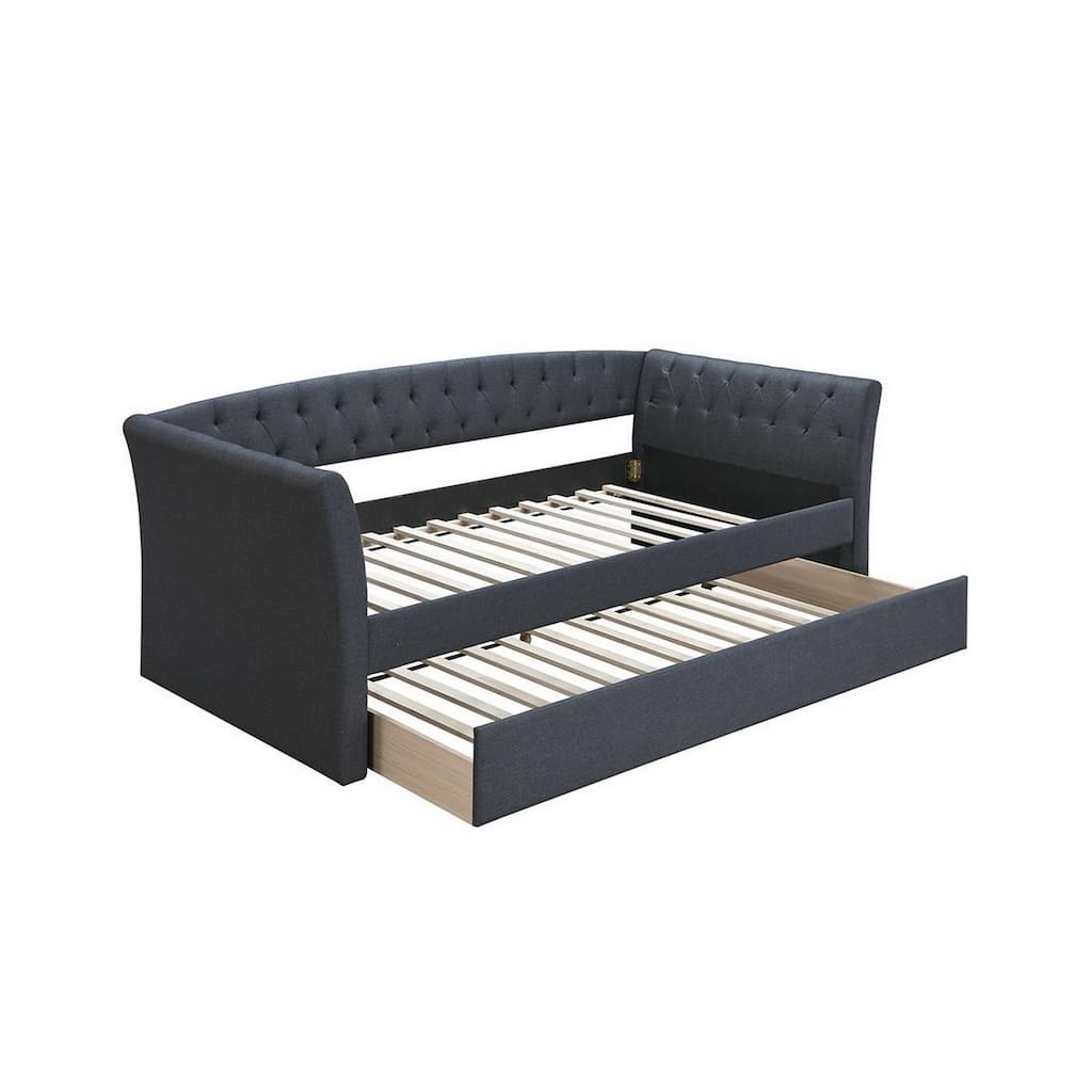 Alma Classic Wood Daybed with Trundle, Button Tufted, Charcoal Burlap