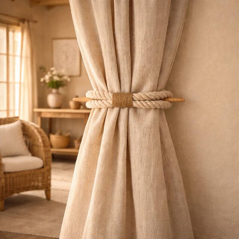 Twisted Curtain Tiebacks with Wooden Stick 9.5 in
