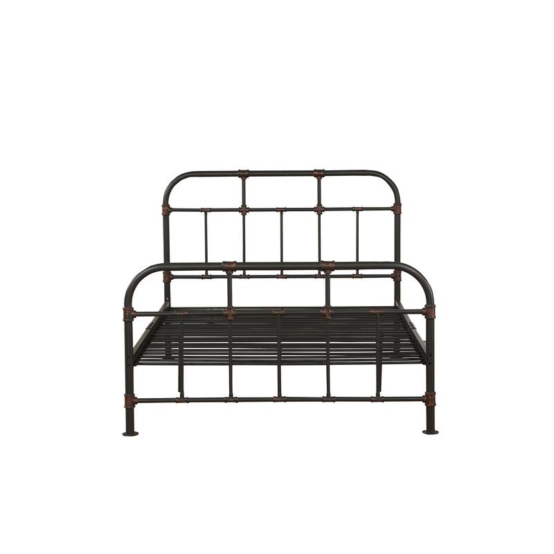 Full Size Metal Industrial Open Frame Bed with Copper Accents and 330lbs Weight Capacity