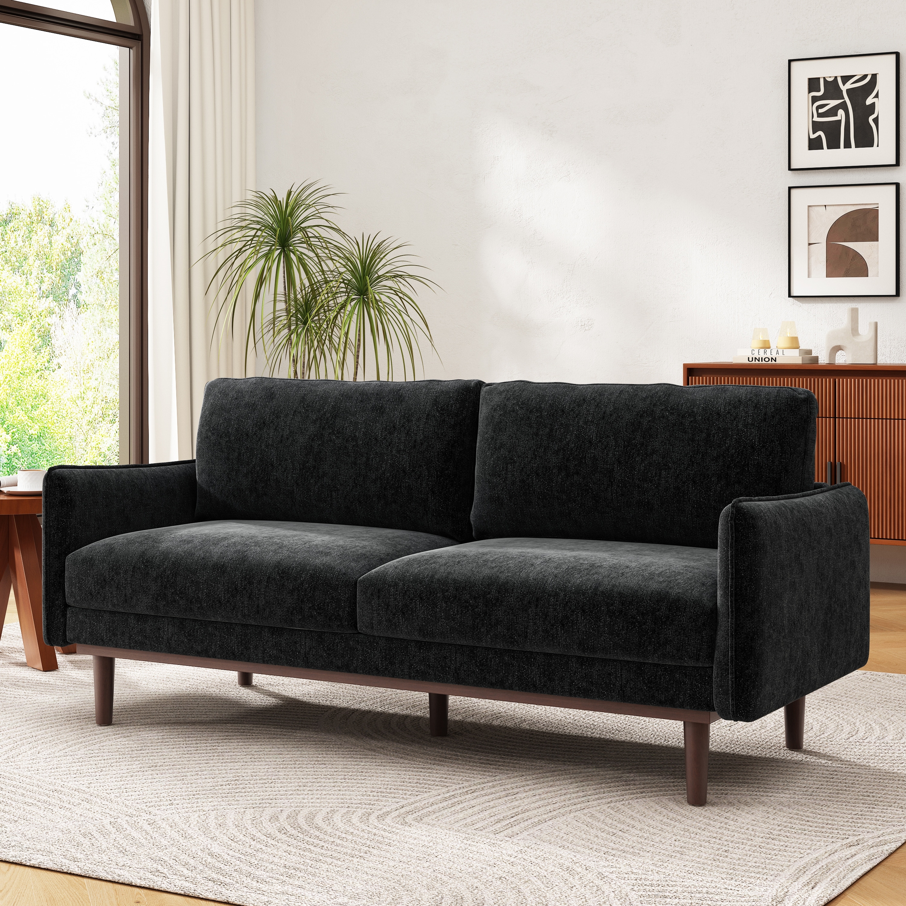 Vintage 2-Seater Sofa,Pocket Spring Cushion, Brown Rubber Wood Legs, Stitched Armrests