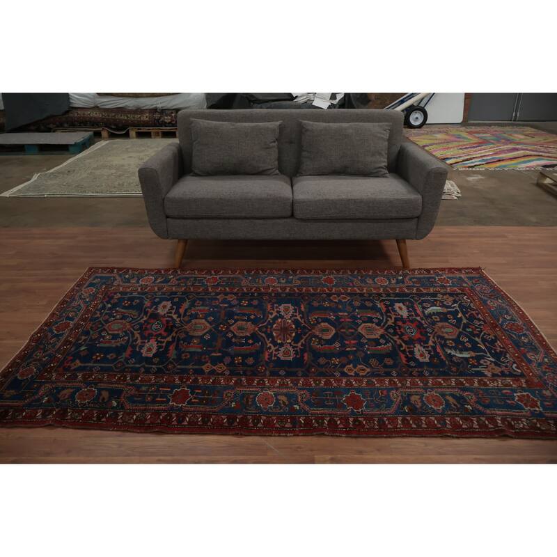 Hand Knotted Oriental 100% Wool Carpet Traditional Floral Navy Blue & Blues Malayer Area Rug - 7' 7'' X 4' 4''