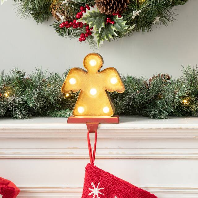 Glitzhome Christmas Marquee LED Stocking Holder - Angel