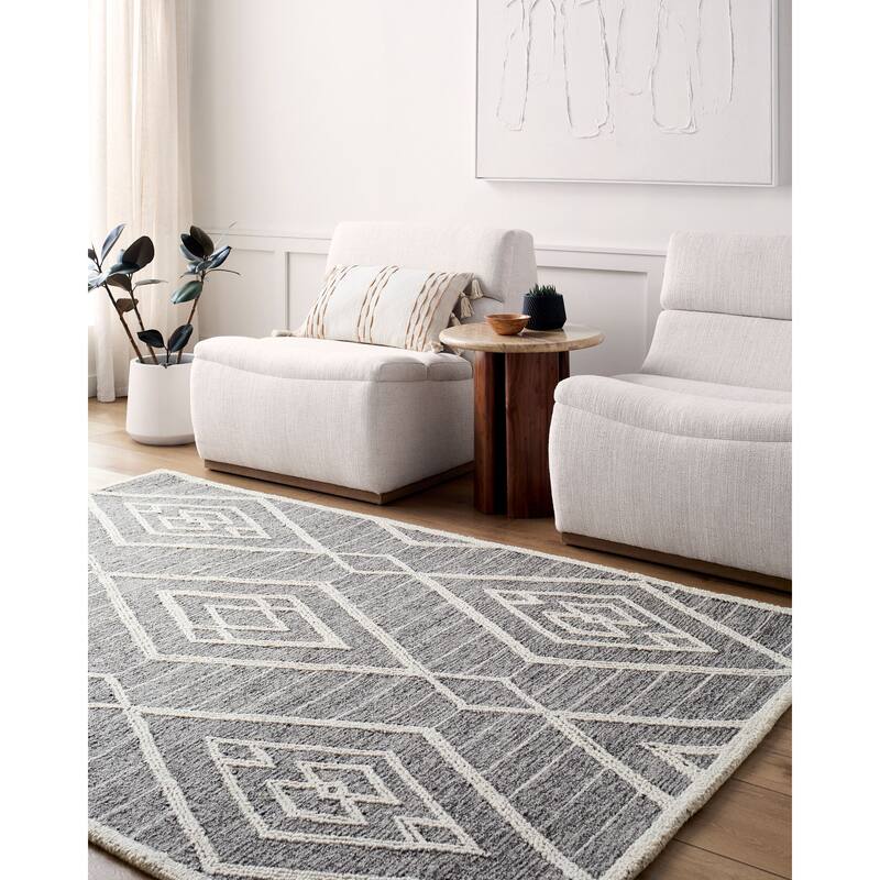 Livabliss Moroccan Jules Diamond Area Rug - 9' x 12' - Charcoal/White