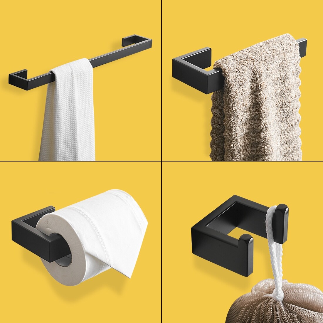 Adhesive Bathroom Hardware Set Towel Shelf Holder Rack Robe Hook - Bed Bath  & Beyond - 31969924