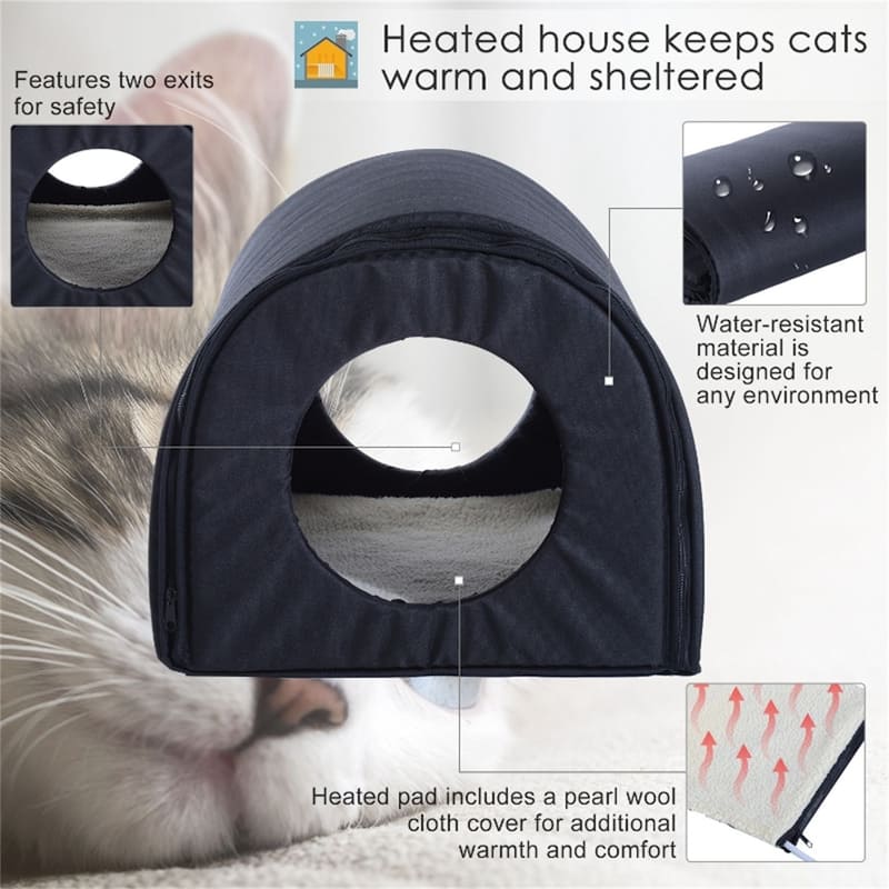 Safe Heated Cat House with Two Exits and Easy-to-Clean Design - 21.25"L x 15.75"W x 13.5"H