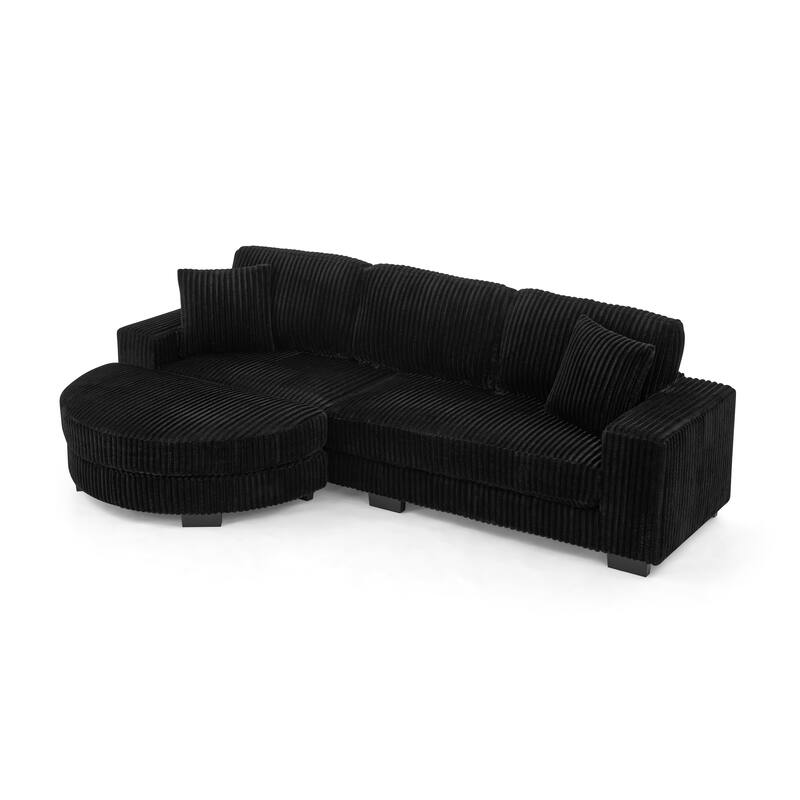 Corduroy Tufted Upholstered Sofa, L-Shaped Modular Sectional Sofa, Convertible Sleeper Sofa with Curved Ottoman