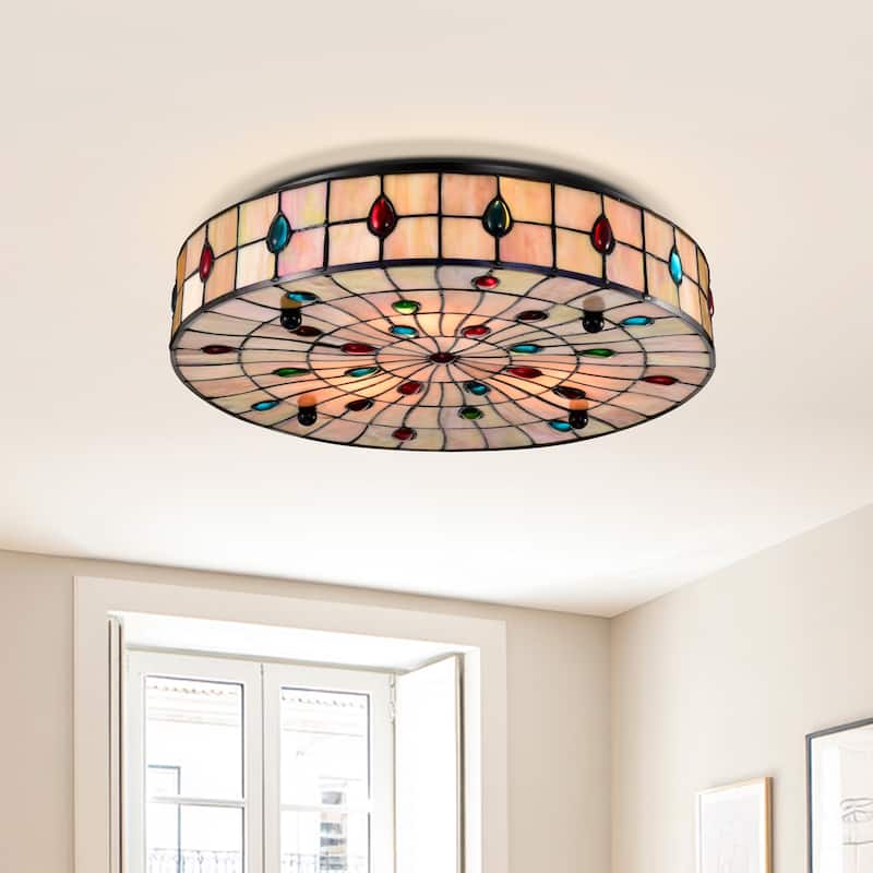 Brimsel Tiffany Style Stained Glass Flushmounted Ceiling Lamp