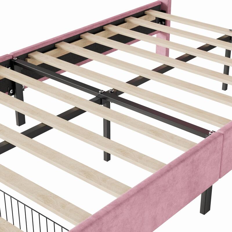 VECELO Twin Beds Set of 2 with Drawer for Kids, Upholstered Storage Bedframes, Brown Kids Bed Set of 2