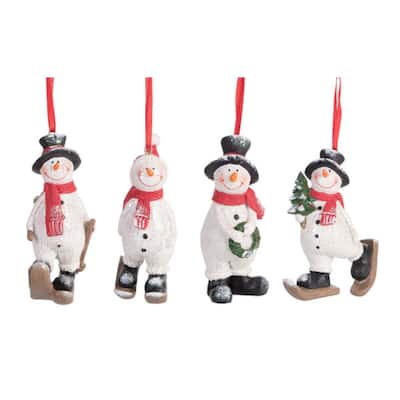 Transpac Resin Skiing Snowman Ornament Set of 4 Christmas Home Decorations
