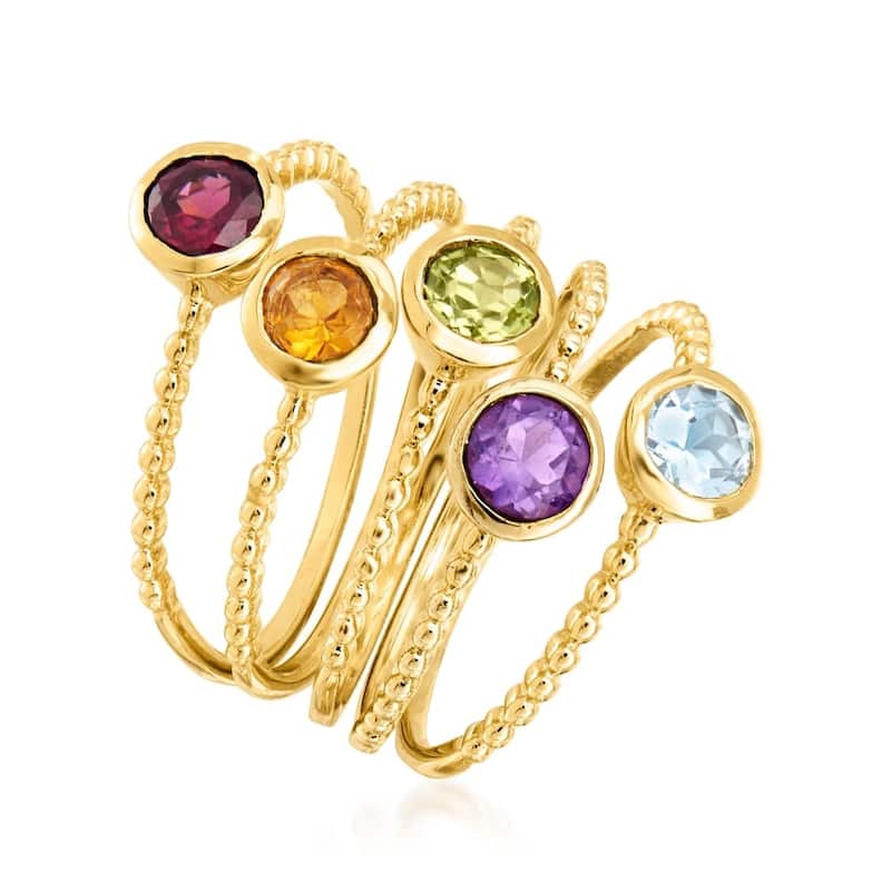 925 Sterling Silver Citrine,Red Garnet,Peridot,Sky Blue Topaz,African Amethyst Ring