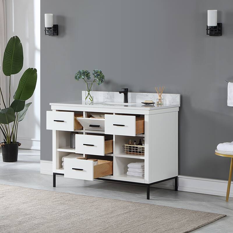 Altair Kesia Bathroom Vanity with White Composite Stone Top without Mirror