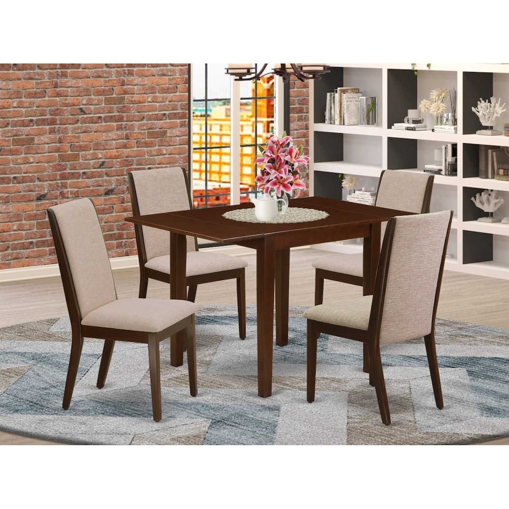 5-Piece Mahogany Finish Solid Wood Top - Rectangular Dining Room Set with Leaf - Seats 4