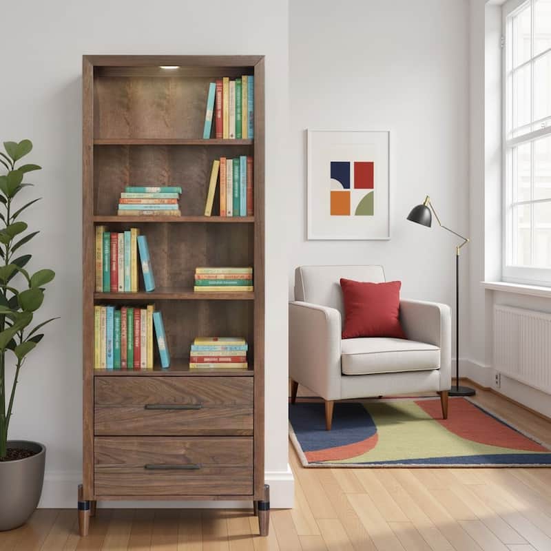 Bridgevine Home Tranquility Bookcase Pier, No Assembly Required, Walnut Finish