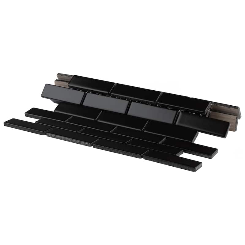 Merola Tile Metro Brick Subway Matte Black 11-1/2" x 11-3/4" Porcelain Floor and Wall Tile