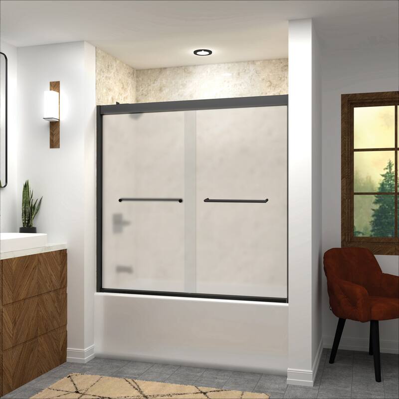 Frederick 59 in. W x 58 in. H Sliding Semi-Frameless Shower Door in Brushed Nickel with Frosted Glass - 60 x 58 - 60 x 58 - Matte Black