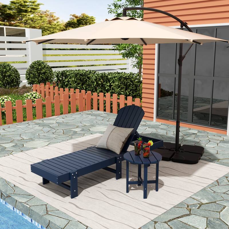 Polytrends Altura Poly Eco-Friendly All Weather Reclining Chaise Lounge with Arms & Side Table (2 Piece Set) - Navy Blue