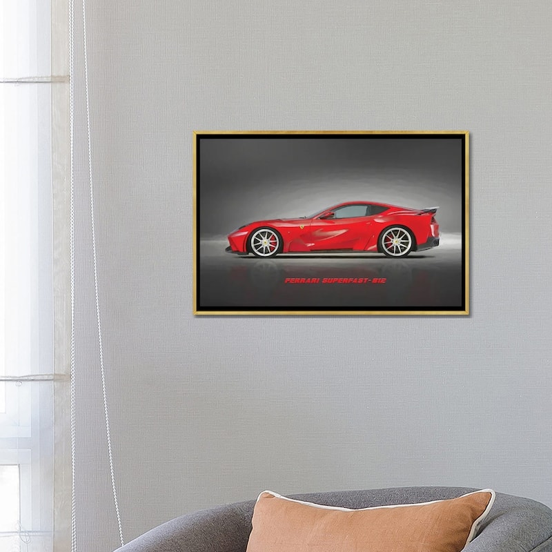 iCanvas "Ferrari Superfast 812 In Watercolor" by Paul Rommer Framed Canvas Print