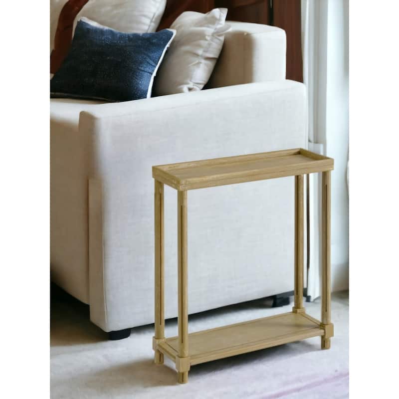 Wood Narrow End Table Set with Shelf Storage, Rectangular Set of 2 - 8” x 22” x 24” (D x W x H)