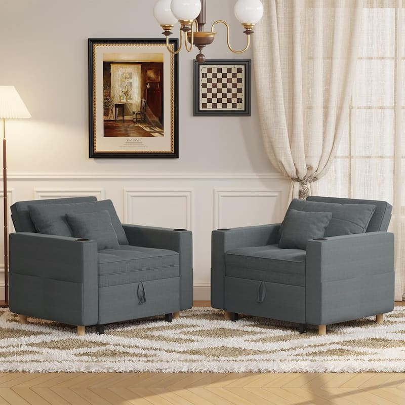 AECOJOY Sleeper Chair Extra Wide Convertible Chair Bed 3-in-1 Pull Out Single Sofa