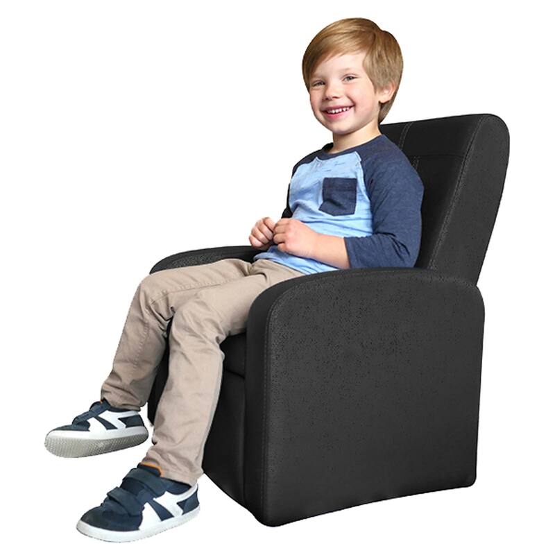 Kids Black Comfy Upholstered Recliner Chair with Storage - 20x16x25 in.