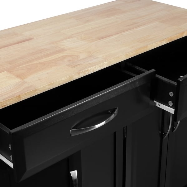 Shop Belleze Black Wood Top Portable Kitchen Storage Cart Island